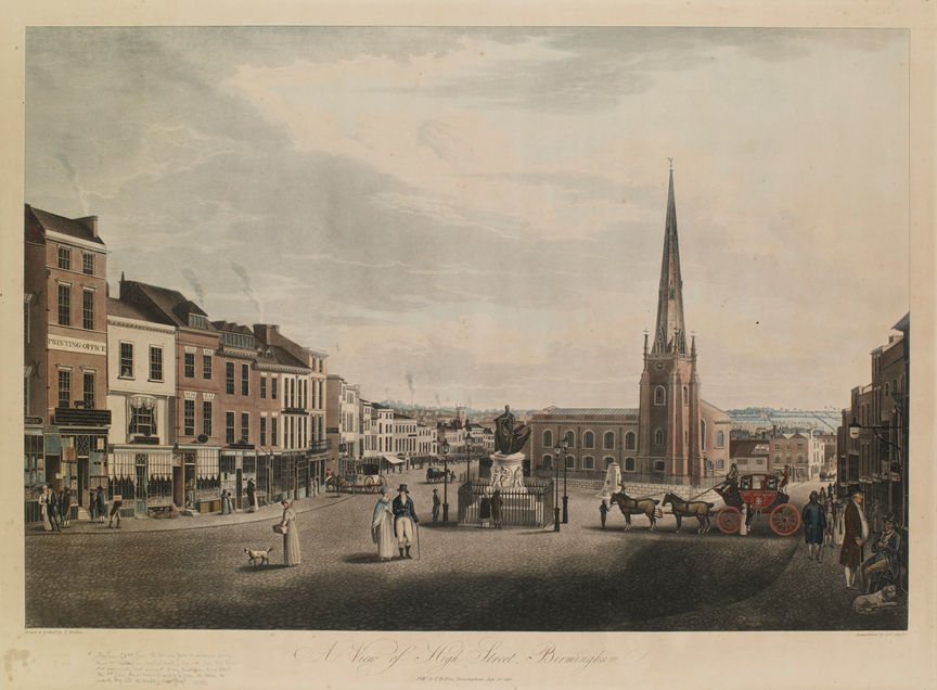 圖3 Thomas Hollins ( J. C. Stadler製版)， 《伯明罕大街一景》(A View of High Street, Birmingham )
