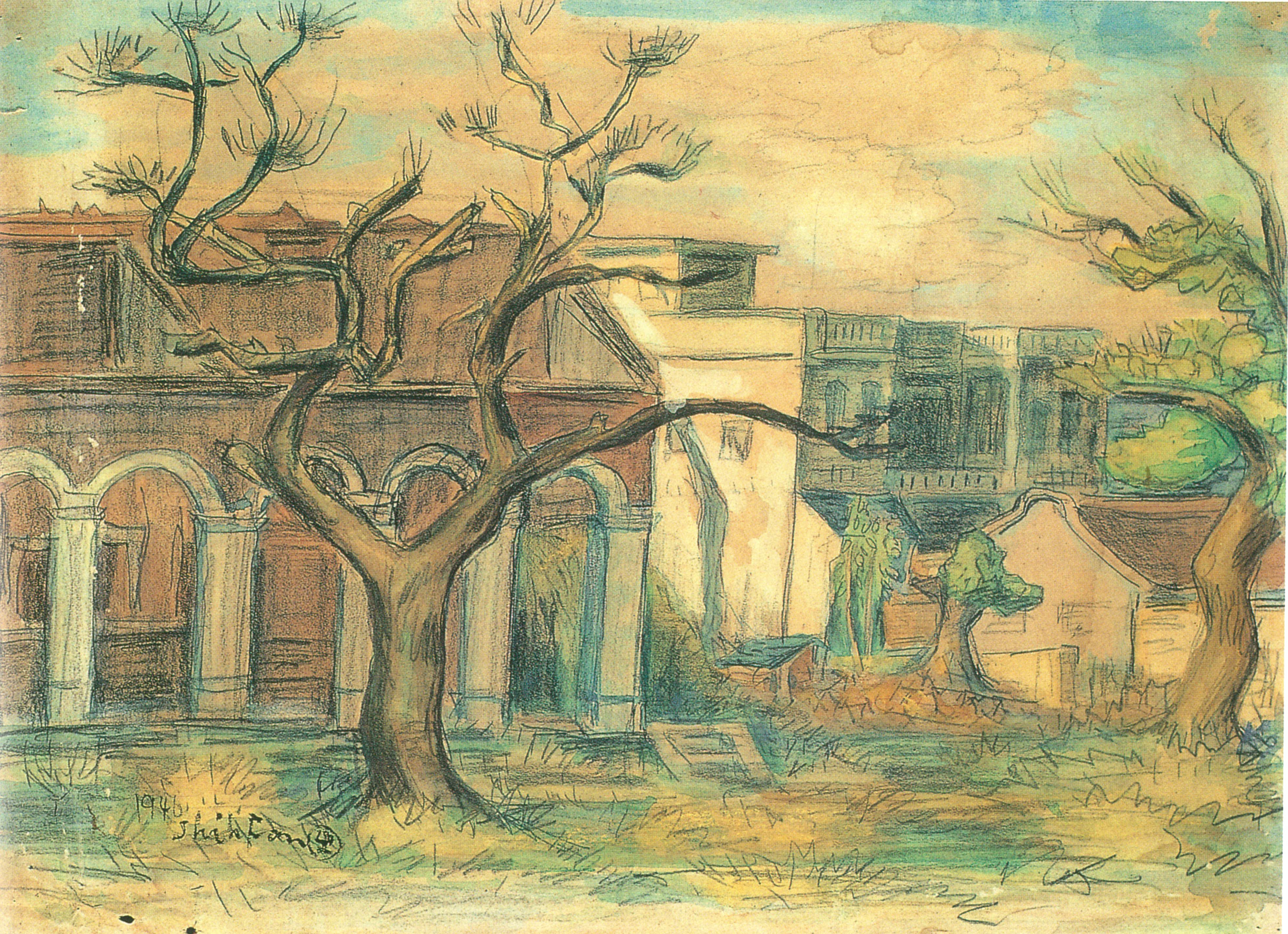 6 鄭世璠 轟炸後的公會堂 1946 水彩8開